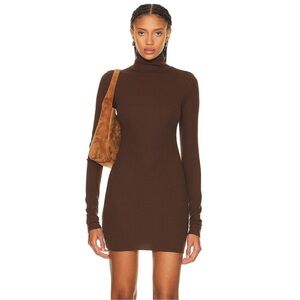 Eterne Long Sleeve Turtleneck Mini Dress Butter Rib Chocolate Brown Medium